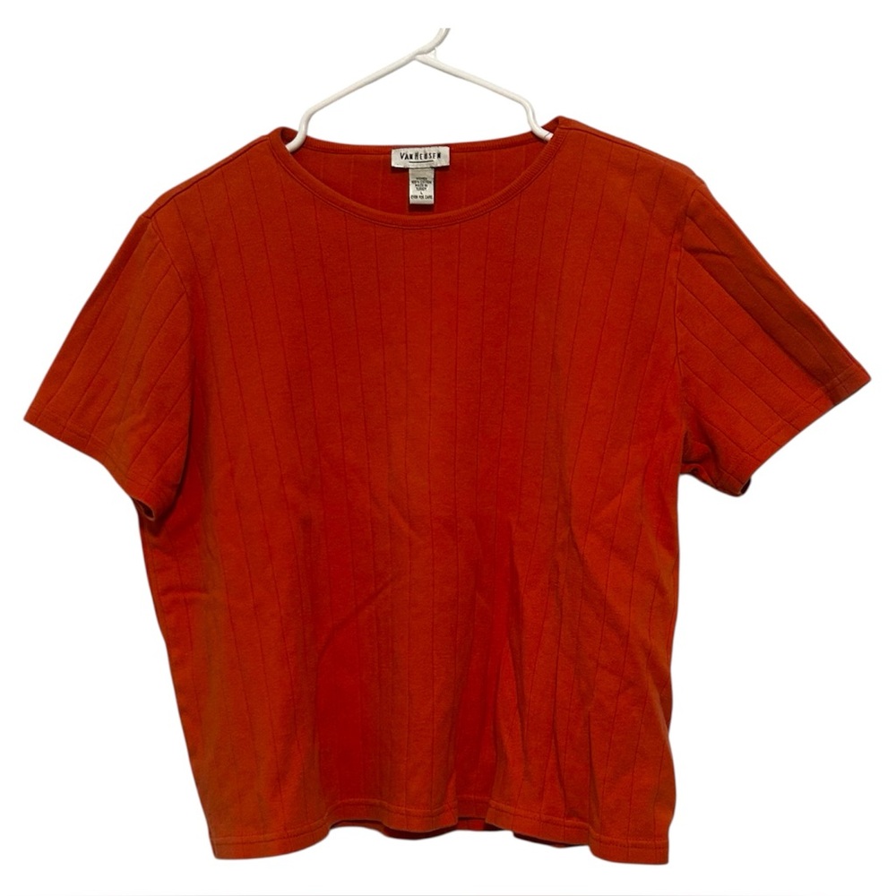 Vintage Van Heusen Orange Ribbed Cropped Y2K 90s Cotton T-Shirt Women’s Large